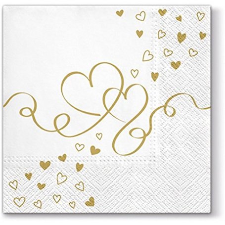 Lot de 20 serviettes de table motif cœurs dorés