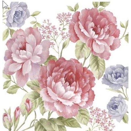 Rosenwelt Lot de 20 serviettes en papier Motif fleurs et roses Violet/rose 33 x 33 cm