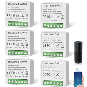 GAOUTO Lot de 6 modules d'interrupteur intelligent - Mini interrupteur Wi-Fi 2 voies - Compatible avec Alexa et Google Assistant