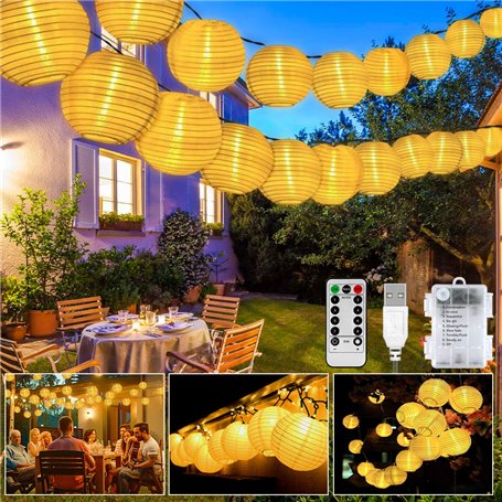 Guirlande lumineuse LED d'extérieur - 40 - 8 modes - Fonctionne avec USB / piles et IP65 - Étanche - Avec minuterie - Pour jardi