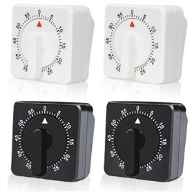 Lot de 4 minuteurs de cuisine mécaniques : 60 minutes avec alarme puissante