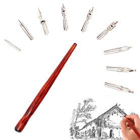 XCSJ 10 Pcs Porte Stylos Manga Calligraphie Stylos de Calligraphie Kit Manga avec 1 Porte Stylos et 9 Plumes