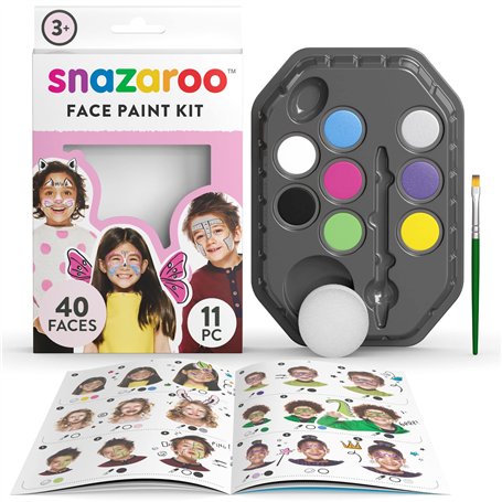 Snazaroo 1180137 Fantasy Kit de maquillage 8 couleurs à base d'eau pour le visage et le corps avec éponge