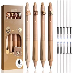 cuhostki Lot de 4 stylos à encre gel effaçables - Stylo roller à encre gel effaçable - Cappuccino ours animal - Marron - Diamètr