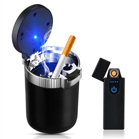 Cendrier Voiture Avec Couvercle Cendrier: LED Voyage Cendrier Voiture Portable en Acier Inoxydable Avec