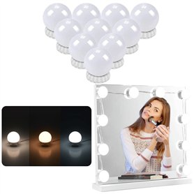 Lumière De Miroir à Led Dimmable Hollywood Lights: Lampe De Miroir De Maquillage Avec Interrupteur 3 Couleurs