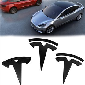 Leikurvo Lot de 3 emblèmes Tesla Logo : modèle 3 pour voiture - Étiquette de marque avant - Pour capot avant