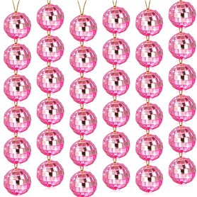 Lot de 30 petites boules à facettes roses de 3 cm - Mini boules disco - Décoration pour sapin de Noël