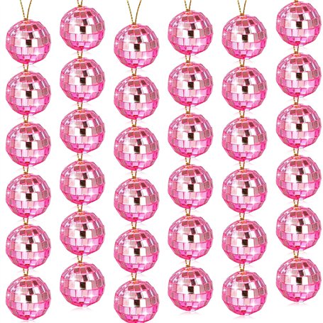 Lot de 30 petites boules à facettes roses de 3 cm - Mini boules disco - Décoration pour sapin de Noël