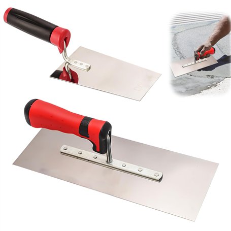 Truelle de maçon en acier inoxydable - Lot de 2 truelles de lissage en acier inoxydable - Avec truelle de nettoyage - Spatule à