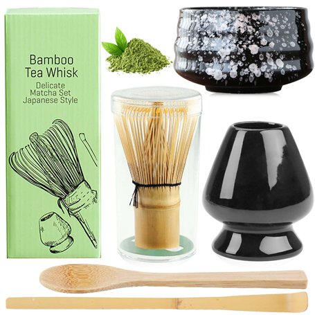 Ensemble de 5 pièces Matcha - Ensemble de fouet à matcha - Bol en céramique - Cuillère à café - Porte-fouet - Accessoires japona