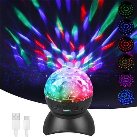 Boule disco rechargeable RVB LED haut-parleur Bluetooth boule disco rotative à 360° lampe de fête disco mode musique éclairage d