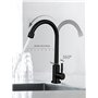Robinet d'Eau Froide SUS304 en Acier Inoxydable pour Évier de Cuisine - Arc Élevé, Poignée Unique, Trou Unique, Noir