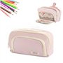 YIUWOD Trousse Triple Compartiment - Trousse Scolaire Rose - Trousse à Crayons - avec 3 Compartiments