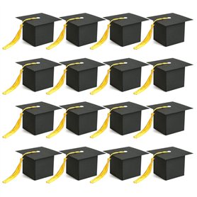 Lot de 16 boîtes à bonbons forme chapeau de remise de diplôme - Boîte cadeau félicitations forme chapeau de médecin - Boîte cade
