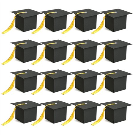 Lot de 16 boîtes à bonbons forme chapeau de remise de diplôme - Boîte cadeau félicitations forme chapeau de médecin - Boîte cade