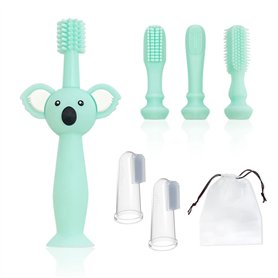 Brosse à dents pour bébé en silicone cyan 1 pièce avec 4 têtes