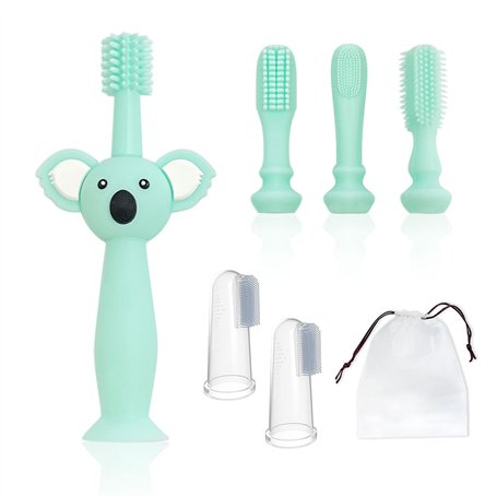 Brosse à dents pour bébé en silicone cyan 1 pièce avec 4 têtes