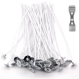 Mèche de Bougie | 100 bâtons | 15 CM | 100% Coton Biologique Naturel | avec Support-Durable
