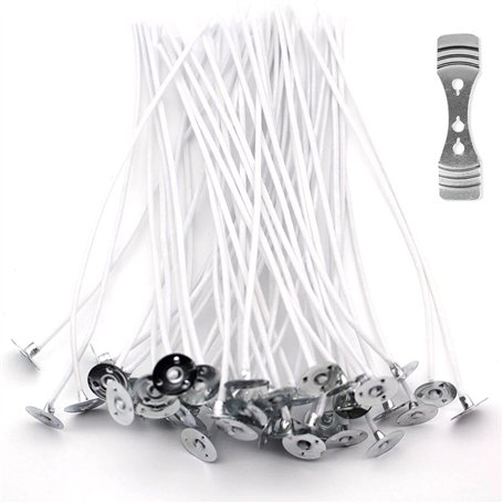 Mèche de Bougie | 100 bâtons | 15 CM | 100% Coton Biologique Naturel | avec Support-Durable