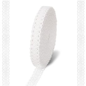 Satin Blanc Vintage Avec Bordure en Dentelle de Coton - 15 m de Bande Décorative de 2 cm - Ruban pour Couture Artisanale
