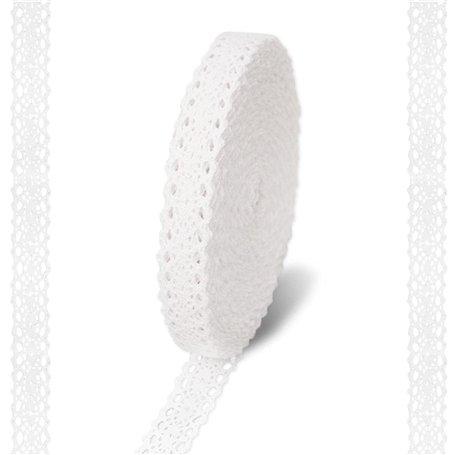 Satin Blanc Vintage Avec Bordure en Dentelle de Coton - 15 m de Bande Décorative de 2 cm - Ruban pour Couture Artisanale