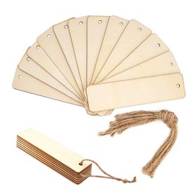 Lot de 12 marque-pages vierges en bois brut - Plaques à suspendre avec trous et cordons pour lecture de bible et roman