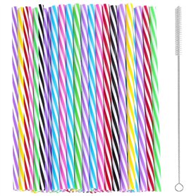 50 Pièces Pailles Réutilisables avec 1 Brosses de Nettoyage