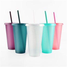 letech+ Lot de 5 gobelets réutilisables en plastique avec couvercles et pailles