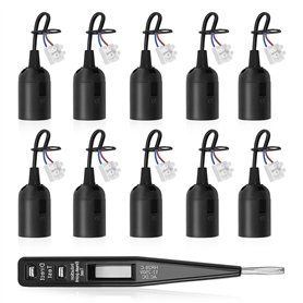 Mizikuu 10 Pièces Douille E27 avec Câble - Support d'Ampoule VDE/Testeur de Tension - Base de Lumière pour Suspension et Chantie