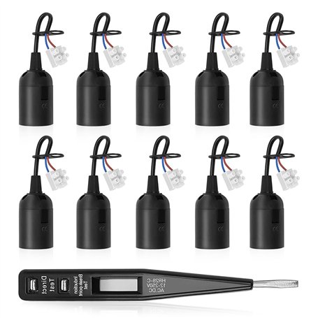 Mizikuu 10 Pièces Douille E27 avec Câble - Support d'Ampoule VDE/Testeur de Tension - Base de Lumière pour Suspension et Chantie