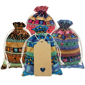 DUGYIRS 32 Pièces Sacs en Toile de Jute Sacs Cadeaux avec Cordon de Serrage 13cm x 18cm Style d'Art Ethnique Pochettes à bijoux