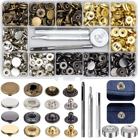 120 Pcs Boutons Pressions Metalliques 4 Coloris Bouton Pression Cuir Vêtements Pression Cuivre avec 4 Pcs Outils de Fixation pou