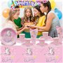 Doyomtoy Vaisselle de fête pour licornes,53pcs Unicorn Birthday Decorations,Vaisselle de fête,Assiettes plates Gobelets en papie