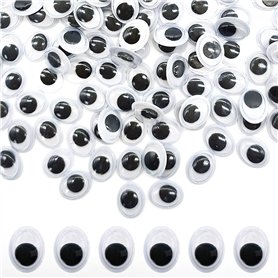 Vordpe Lot de 300 yeux mobiles autocollants en plastique - 8 x 10 mm - Yeux de poupée ovales - Pour bricolage