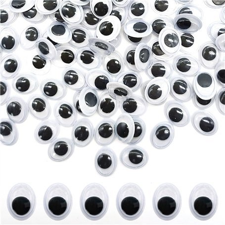 Vordpe Lot de 300 yeux mobiles autocollants en plastique - 8 x 10 mm - Yeux de poupée ovales - Pour bricolage