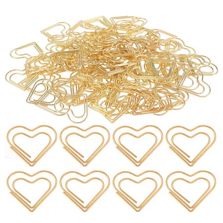 XQMMGO Lot de 100 trombones en forme de cœur doré - Petits trombones en métal - Pour bureau