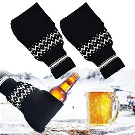 INFOMAG 2PCS Mitaine Bière Gant de Bière Isolant en Tricot pour Boissons Support de Mitaines de Boisson Cousu en Tricot Doigt Co