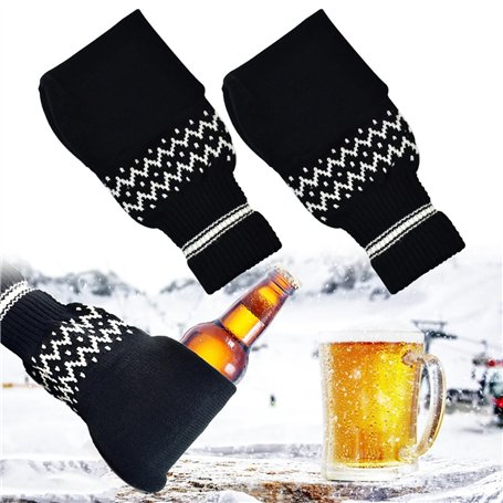 INFOMAG 2PCS Mitaine Bière Gant de Bière Isolant en Tricot pour Boissons Support de Mitaines de Boisson Cousu en Tricot Doigt Co