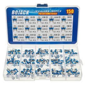 BOJACK 15 Valeurs 150 Pièce 100 Ohm - 2M Ohm Résistance Variable classification Kit Potentiomètre de 6 mm emballé dans une boîte