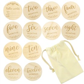 Cartes étapes Bébé en Bois Cartes de Jalon Mensuelles Gravées Recto/Verso Cadeau Naissance Fille ou Garcon Accessoires Photo pou