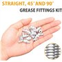 WZYTEU 170 Pcs Graisseur, M6 M8 M10 Assortiment Graisseur en Fer Nickelé Droit et Coudé 45°/90° pour Équipement Mécanique