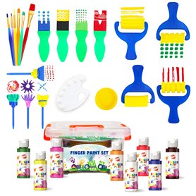 BLOT Peinture Acrylique au Doigt Lavable pour Enfant Non Toxique Kit de Peinture Doigt avec Éponge Pinceaux Portatif D'apprentis