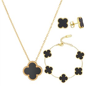Ensemble De Bijoux Trèfle À Quatre Feuilles 18k Plaqué Trèfle À Quatre Feuilles Collier Boucles D'oreilles Bijoux Trèfle À Quatr
