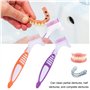 Brosse portable double face pour le nettoyage des fausses dents(Orange et Violet)