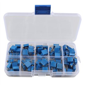 HALJIA 100 pcs 10 valeur variable résistance Lot 3296 W 1/4 W 100 Ohm au 500 K Ohm Multiturn Trimmer Pot potentiomètre Assortime