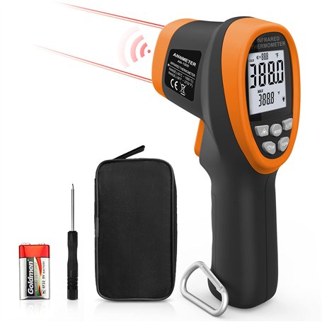AIOMEST Thermomètre Infrarouge Laser Numérique Sans Contact -58°F~2732°F (-50°C～1500°C) Emissivité Réglable Digital LCD Alarme P