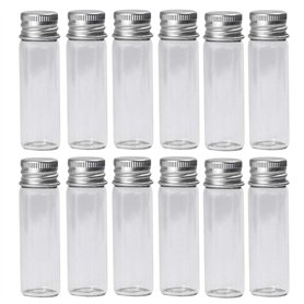 Bamboopack Lot de 12 petits flacons en verre de 30 ml avec couvercles à visser en aluminium pour échantillons de messages de sou