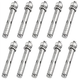 Lot de 10 boulons à expansion - Écrous hexagonaux - Ancrages de fixation robustes en acier inoxydable (M8 x 80 mm)