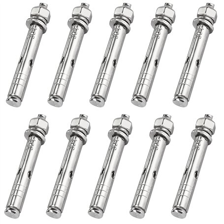 Lot de 10 boulons à expansion - Écrous hexagonaux - Ancrages de fixation robustes en acier inoxydable (M8 x 80 mm)